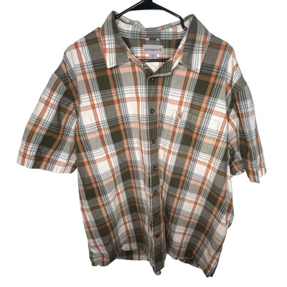 Carhartt Plaid Collared Relaxed Fit Short Sleeve Button Up Shirt - Picture 1 of 5